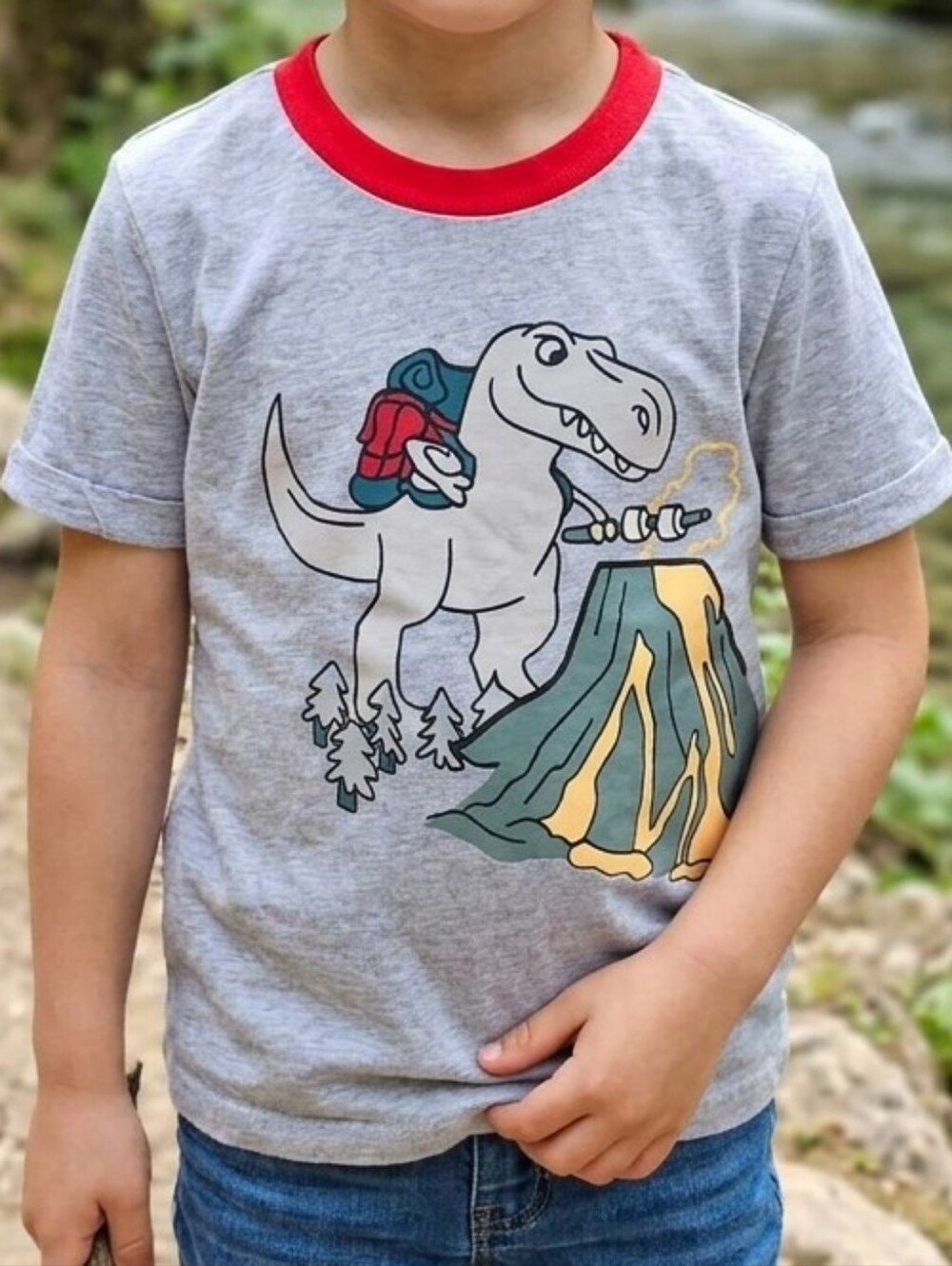 Little Rebels Dinosaur T-Rex Volcano Graphic Tee Size 6